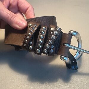 Brown Studded Genuine Leather Belt